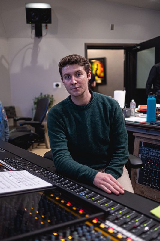 At the mixing console during a session