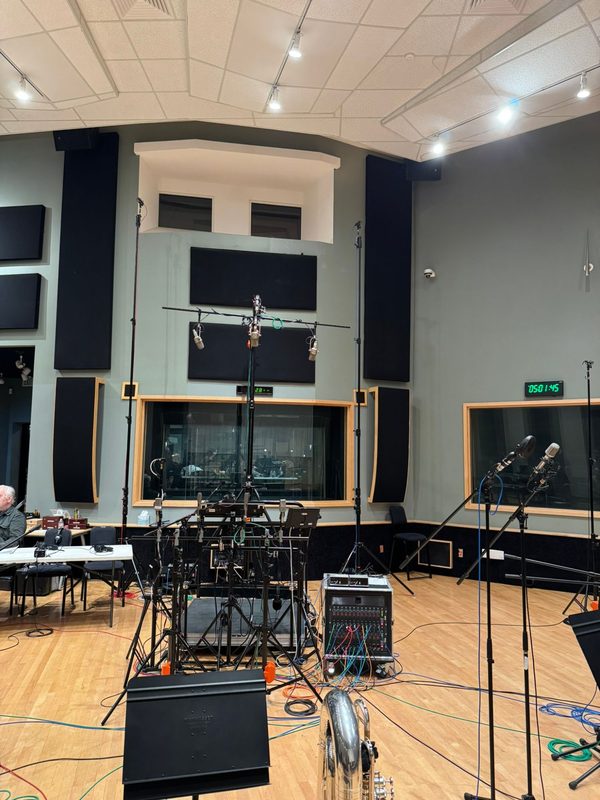 Microphones set for an orchestral session